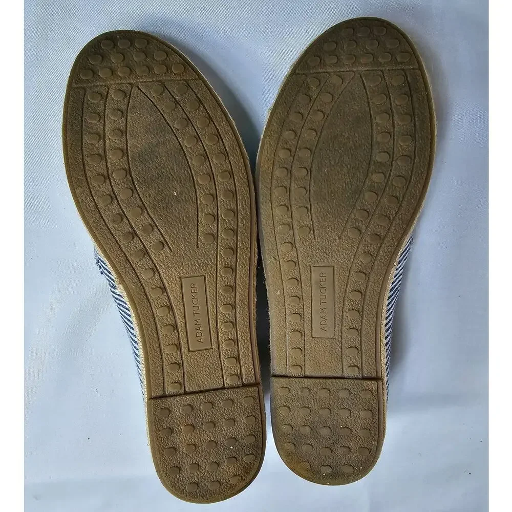 Adam Tucker Me Too Womens Sz 6 Stripe & Beige Leather Nautical Espadrilles Flat